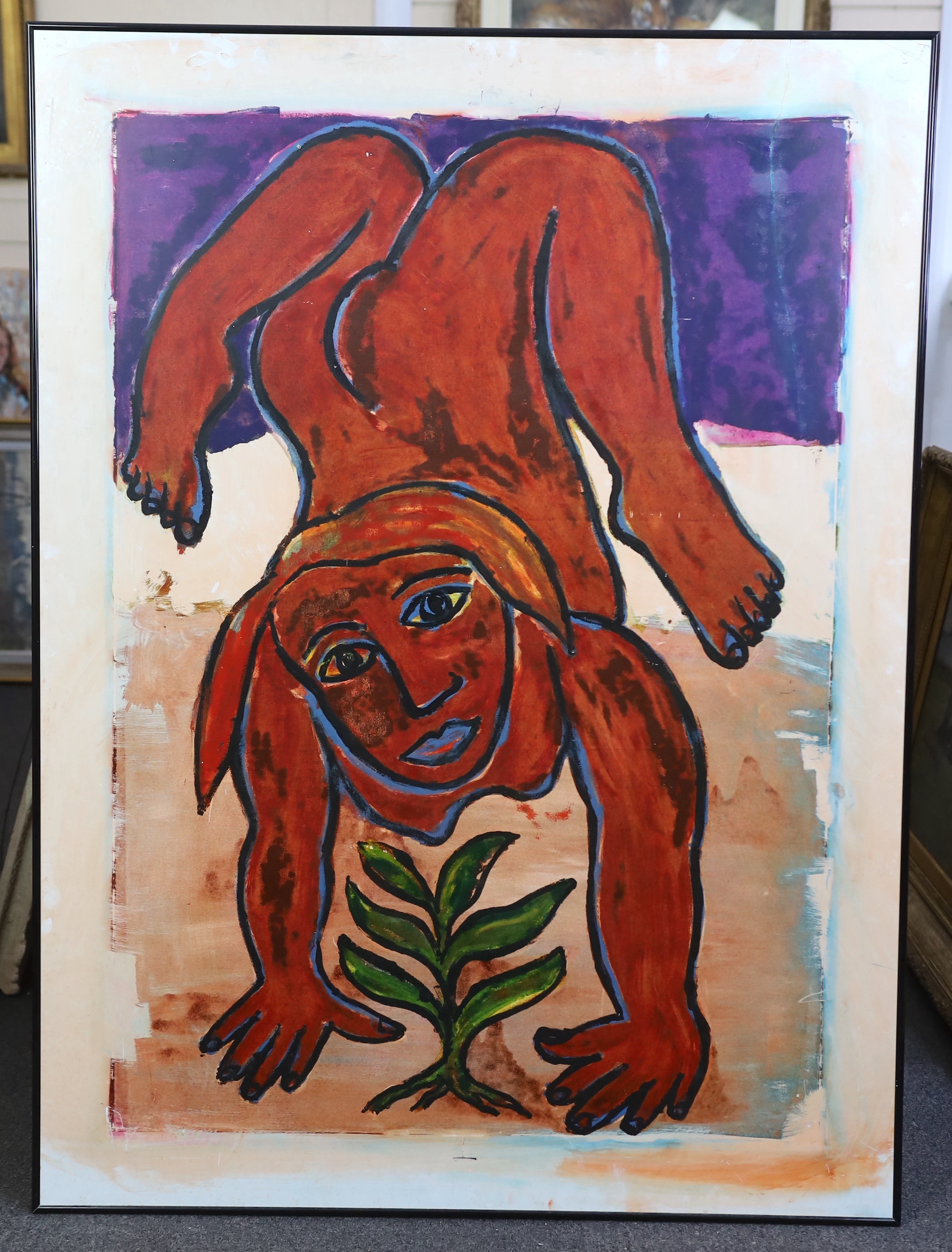 Eileen Cooper O.B.E., R.A. (British, b.1953), oil on formica, Crouching figure, 128 x 94.5cm